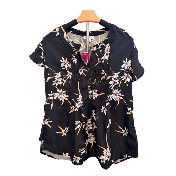 Times Two Maternity Black Floral Shirt – Size Large (NWT) - Picture 2 of 6